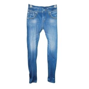 Genie Faux Distressed Denim Jeggings with Zippered Ankles Size S/M